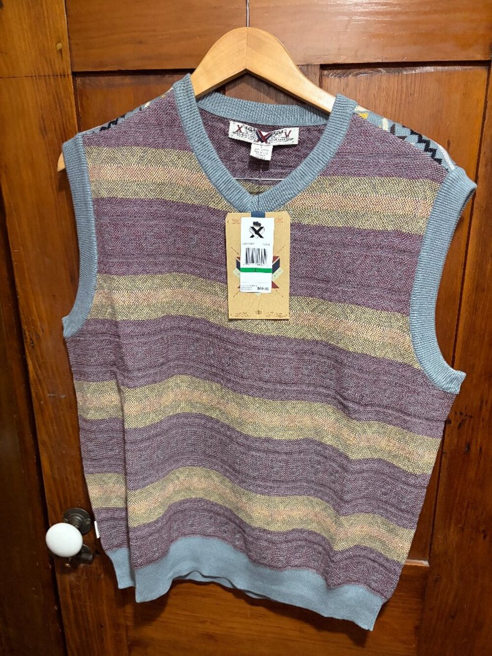 NWT $69 Phat Farm Sweater Vest Men Large XV Cotton Geometric Striped